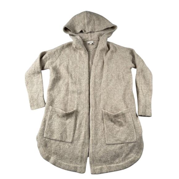 Loft Cardigan Womens Medium Taupe Alpaca Wool Blend Hood Pockets Thick Warm - Picture 1 of 12